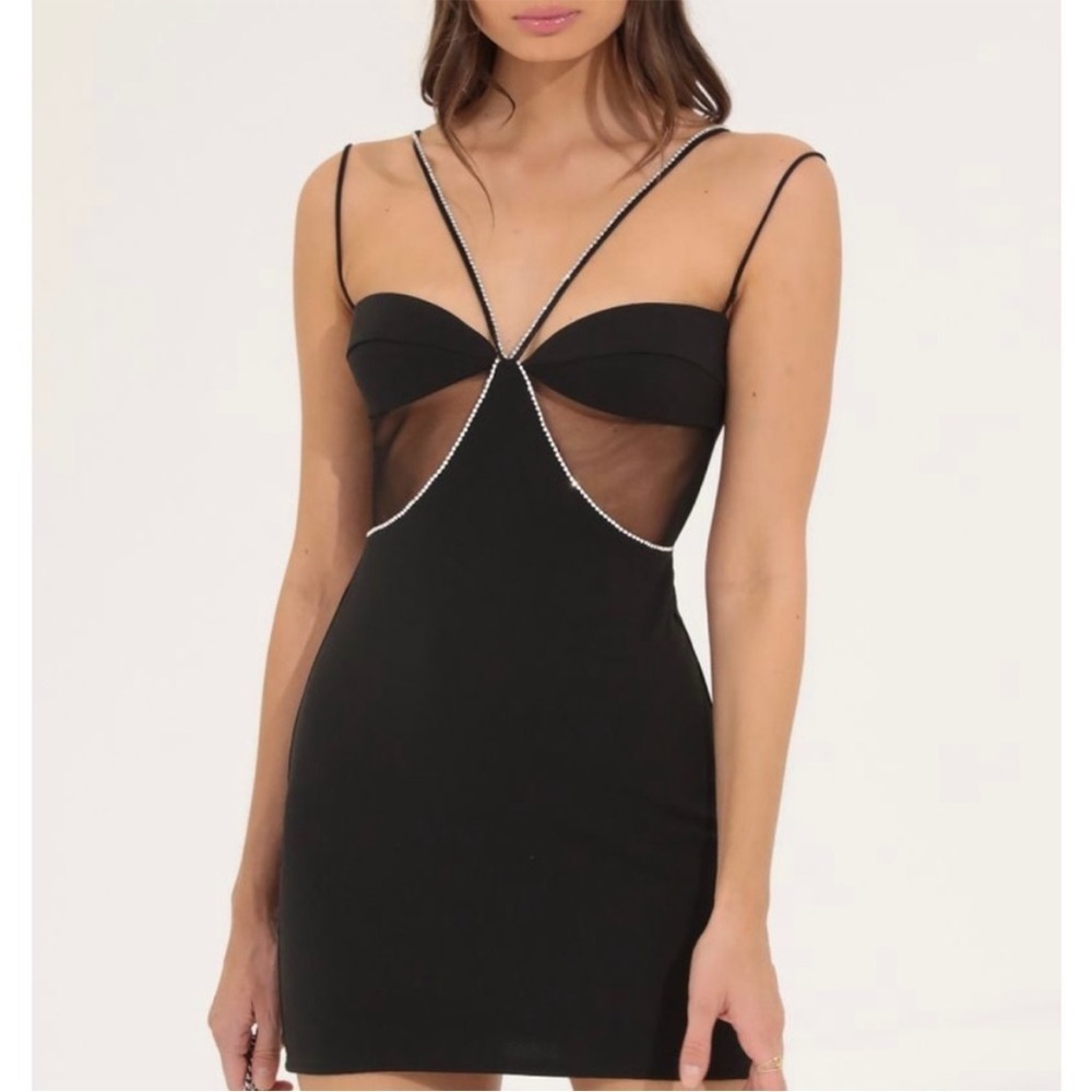 Lucy‎ in the Sky Dorrit Mesh Cut Out Mini Dress in Black Size Medium Homecoming